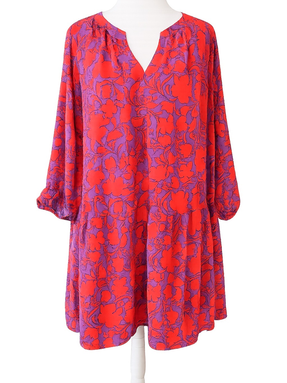 Vibrant Red & Purple Floral Shift Dress